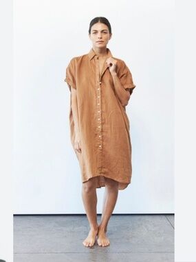 Olympia Etal Rhodes Oversized Button-Front Linen Shirt Dress - Women Small